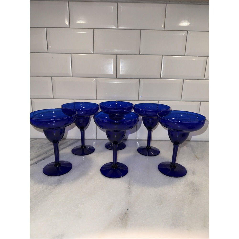 Set Of 6 Pier 1 Cobalt Blue Margarita‎ Glasses Elegant Classic Stemware GW009